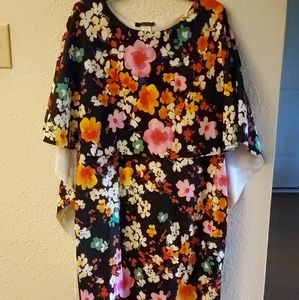 Floral bodycon split cape dress
